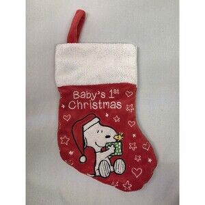 Peanuts Snoopy Baby's 1st Christmas Santa Stocking Holiday Decor Gifts For Mom